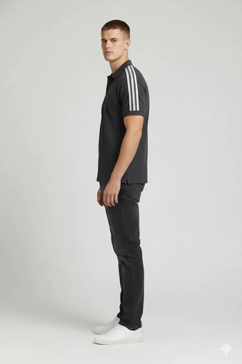 Men Striped Polo Collar T-shirt