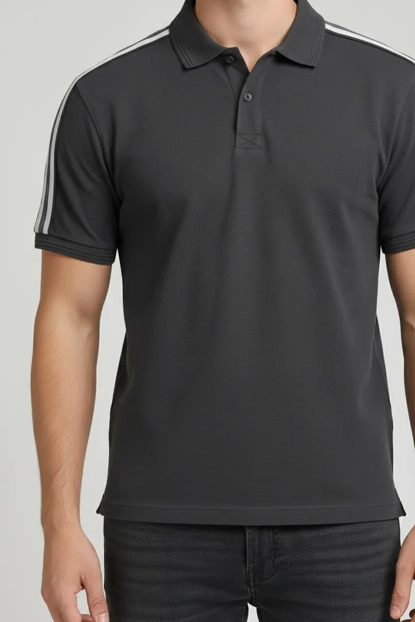 Men Striped Polo Collar T-shirt