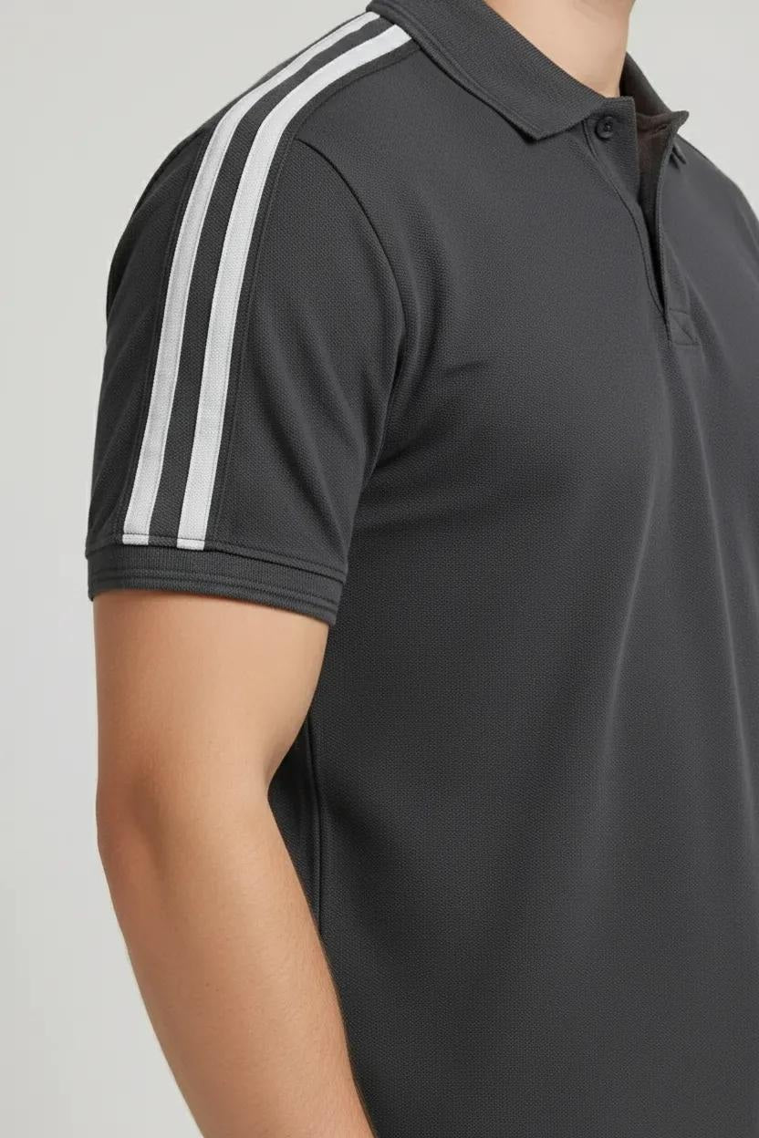 Men Navy Striped Polo Collar T-shirt