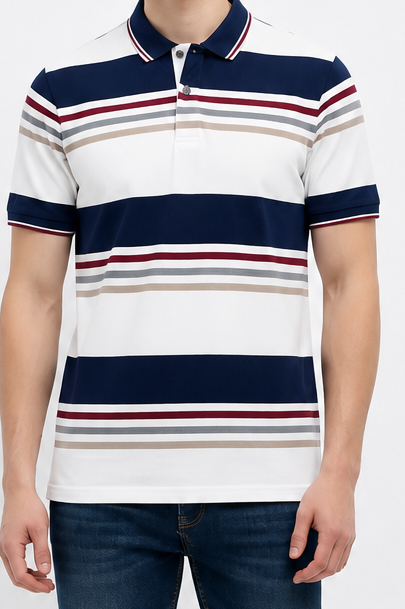 Men Navy Colourblocked Polo Collar T-shirt