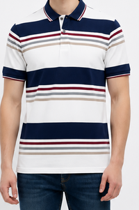 Men Navy Colourblocked Polo Collar T-shirt