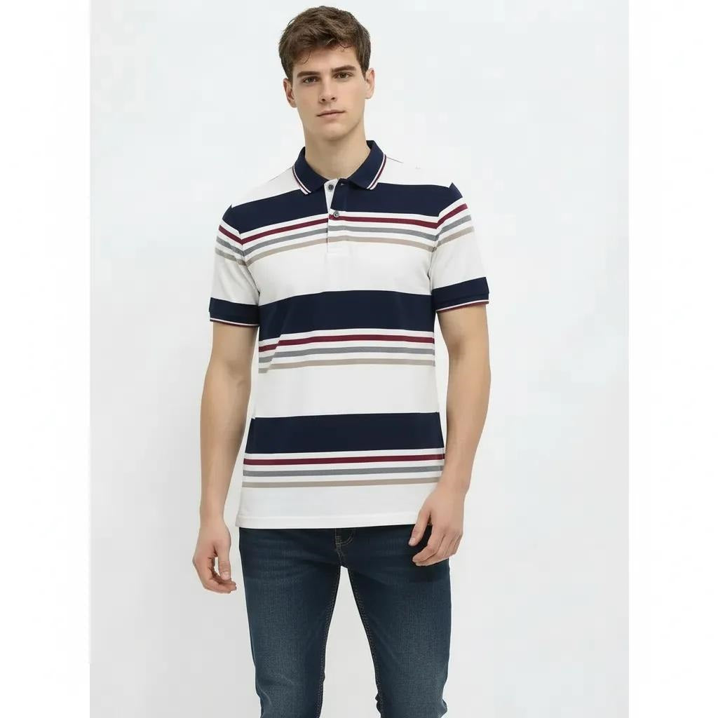 Men Navy Colourblocked Polo Collar T-shirt