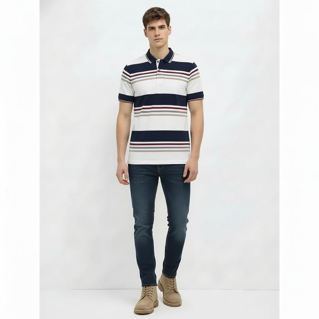 Men Navy Colourblocked Polo Collar T-shirt