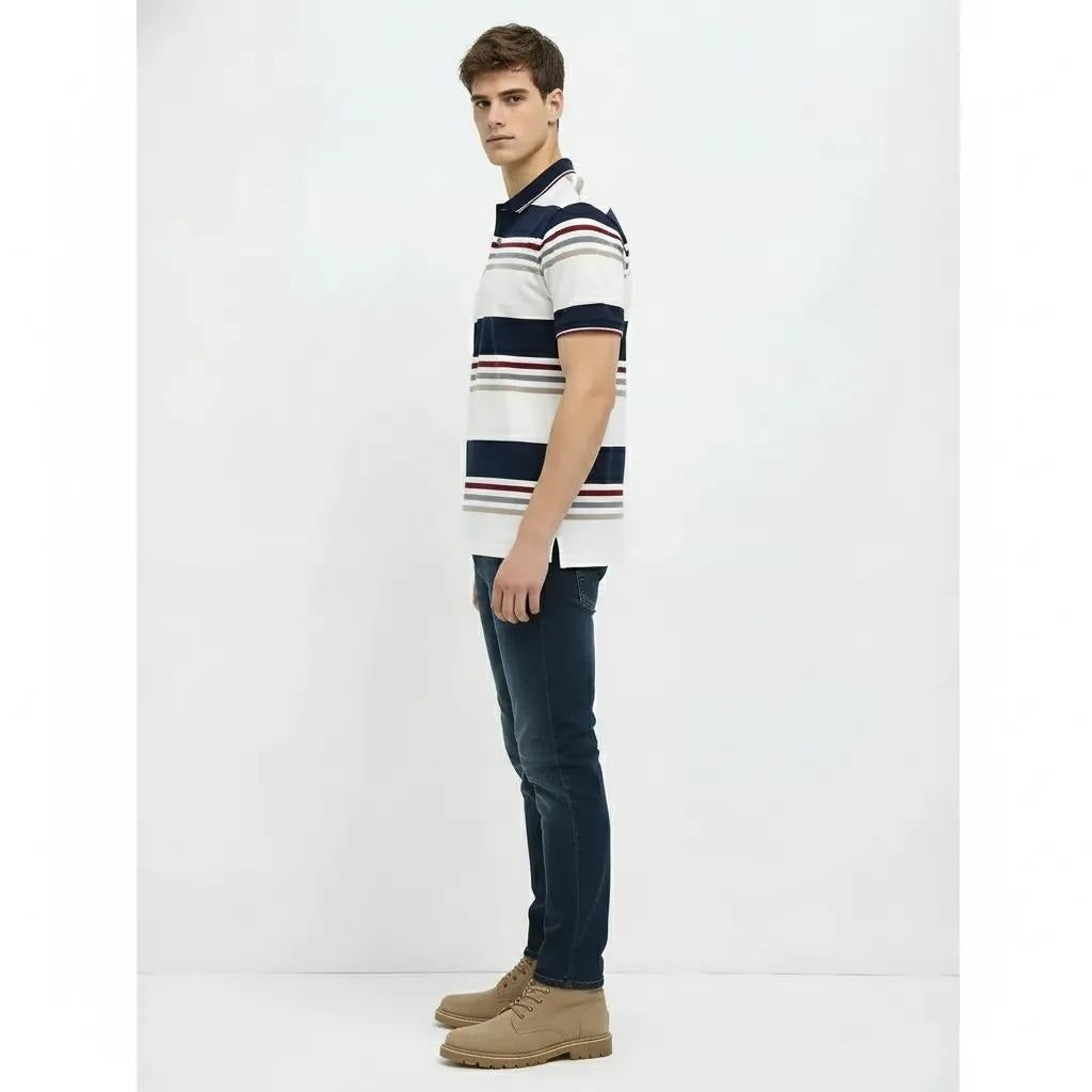Men Navy Colourblocked Polo Collar T-shirt