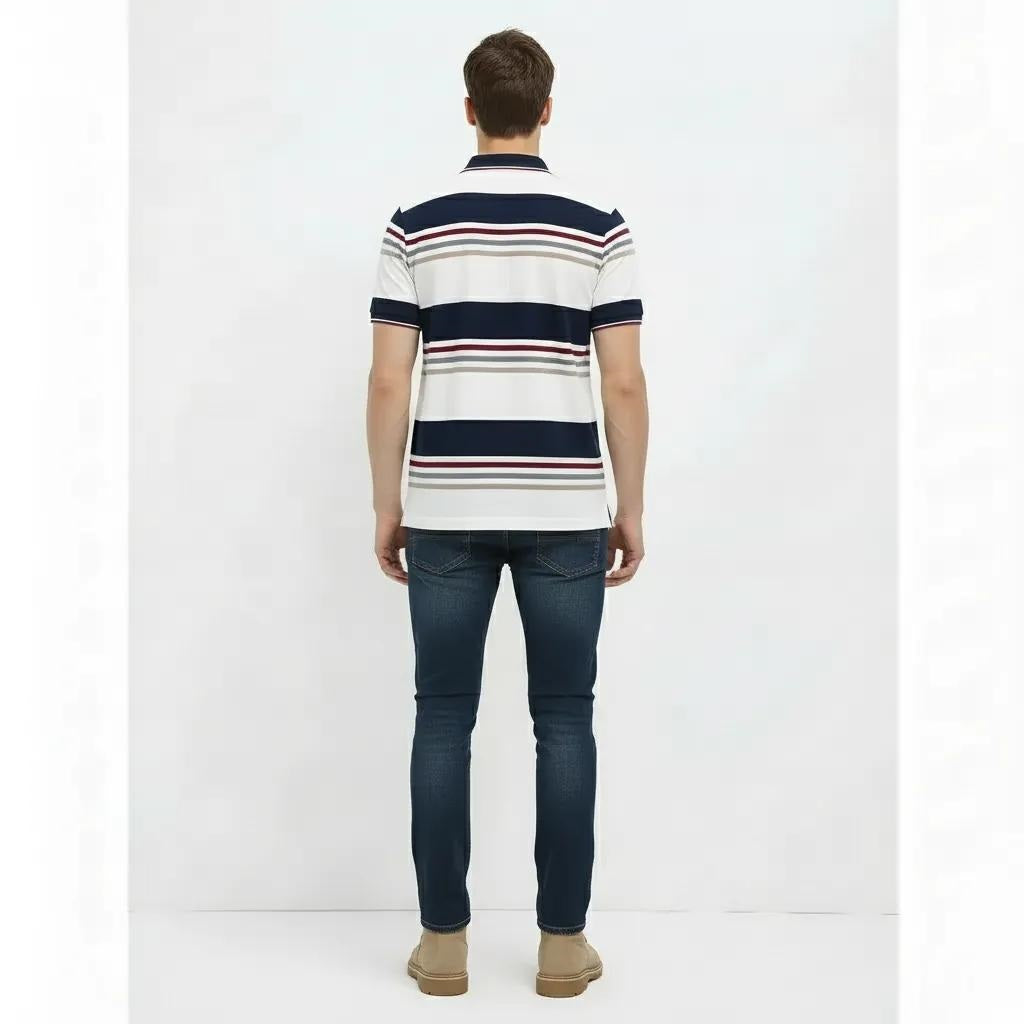 Men Navy Colourblocked Polo Collar T-shirt