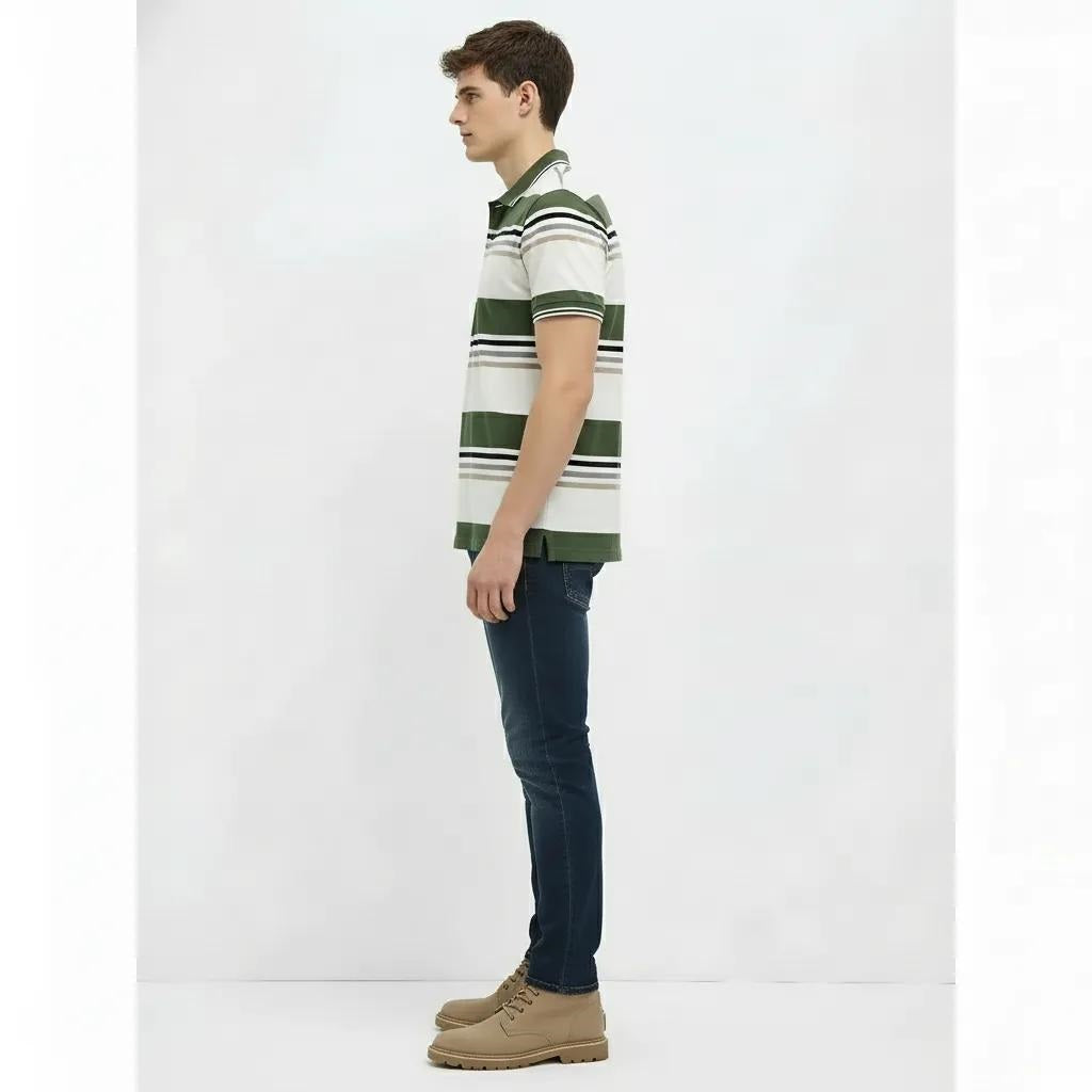 Men Olive Colourblocked Polo Collar T-shirt