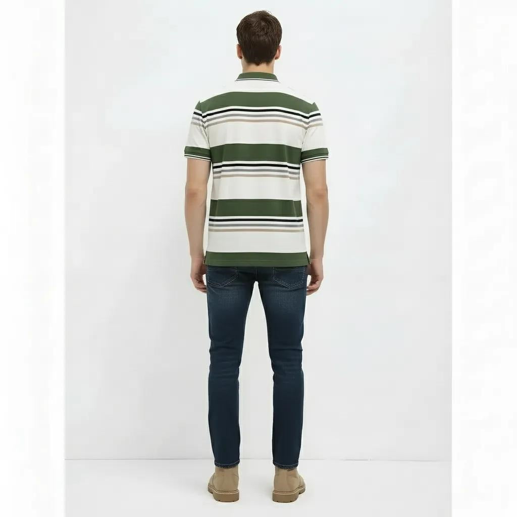 Men Olive Colourblocked Polo Collar T-shirt