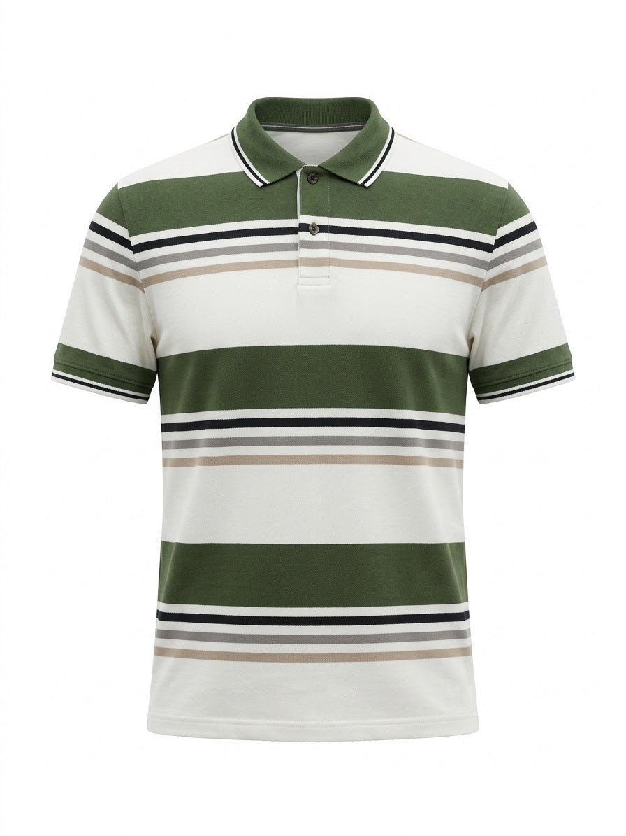 Men Olive Colourblocked Polo Collar T-shirt