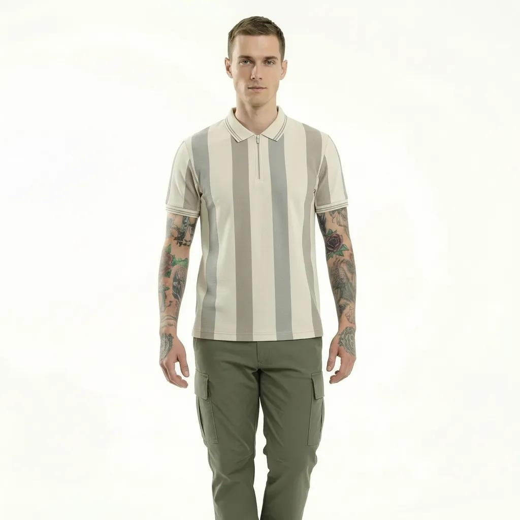 Men Stone Striped Polo Collar T-shirt