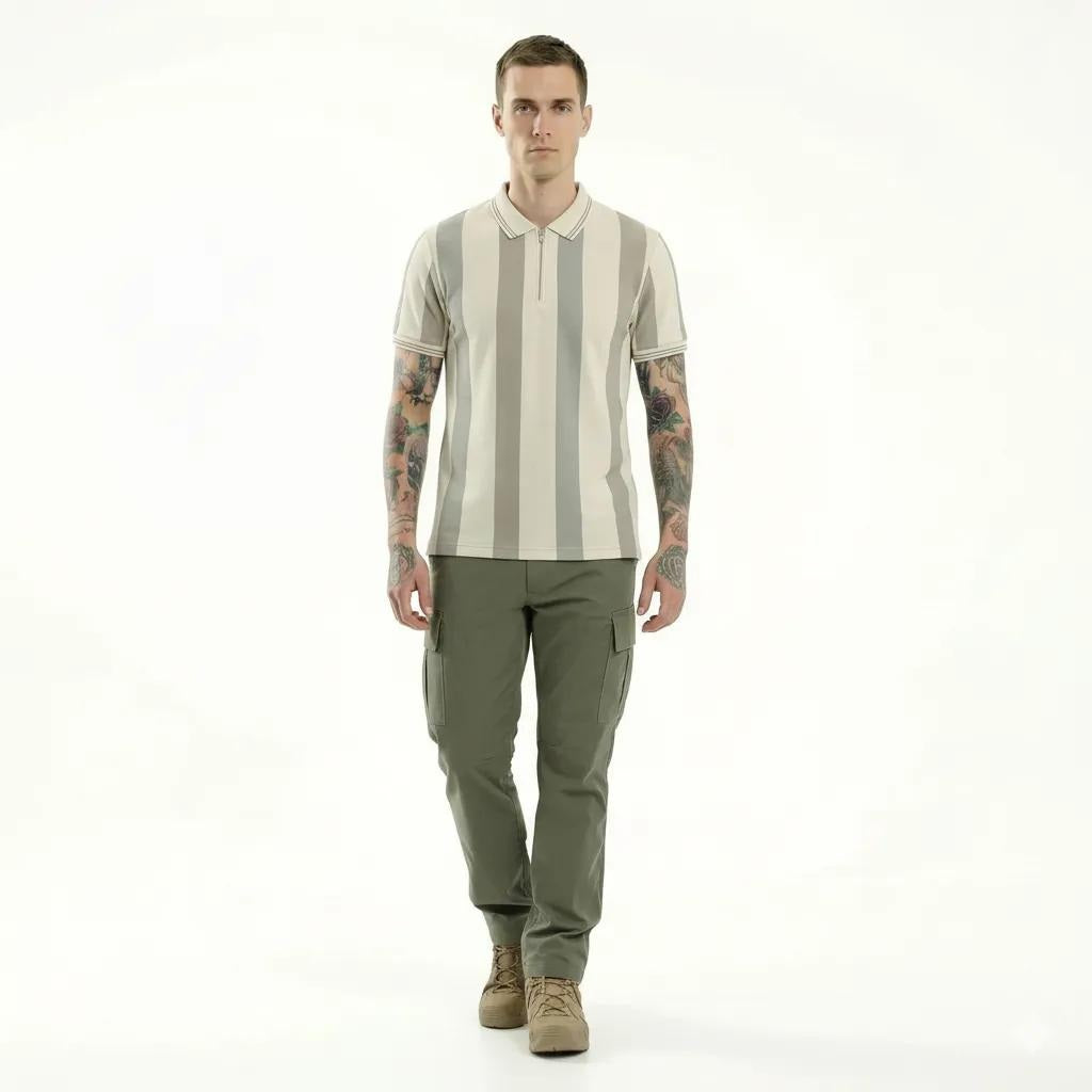 Men Stone Striped Polo Collar T-shirt