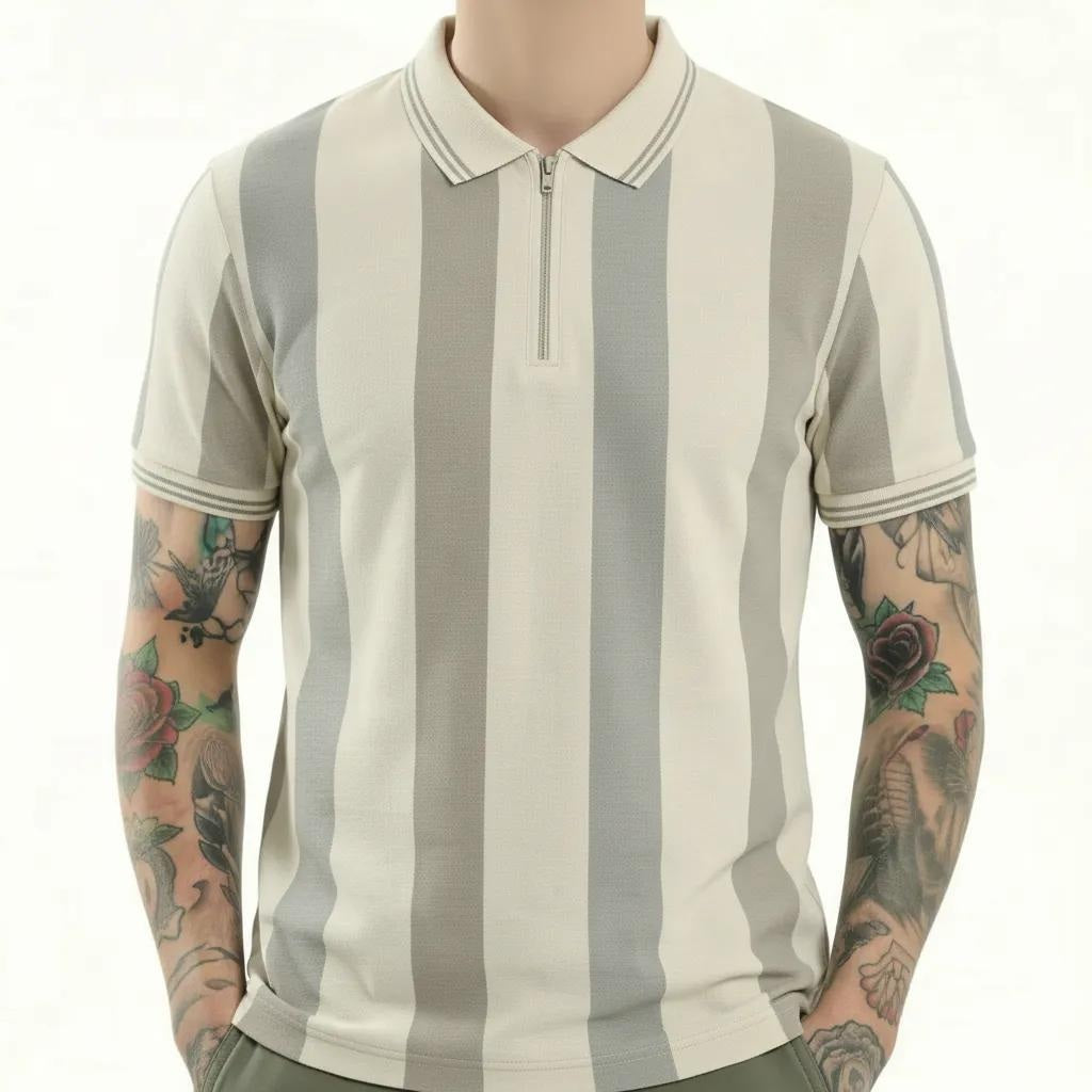 Men Stone Striped Polo Collar T-shirt