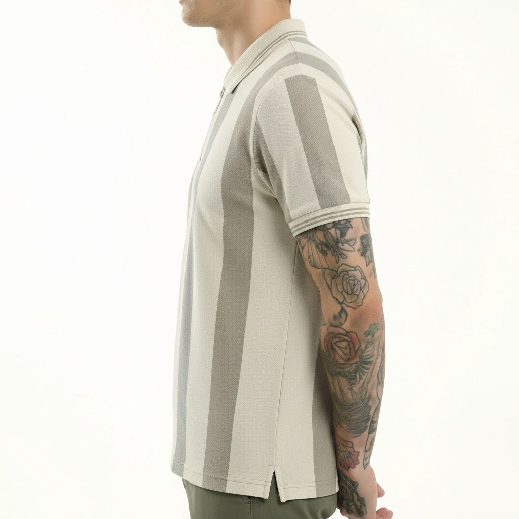 Men Stone Striped Polo Collar T-shirt