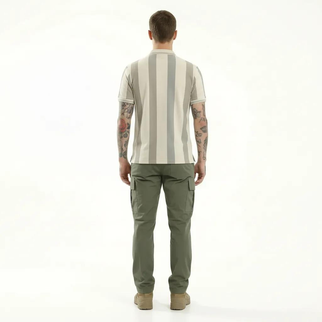 Men Stone Striped Polo Collar T-shirt