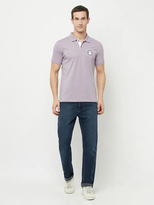 Octave Men Purple  Lilac Marble Polo Collar Applique T-Shirt