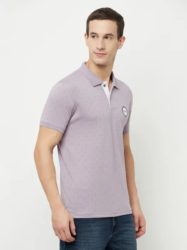 Octave Men Purple  Lilac Marble Polo Collar Applique T-Shirt