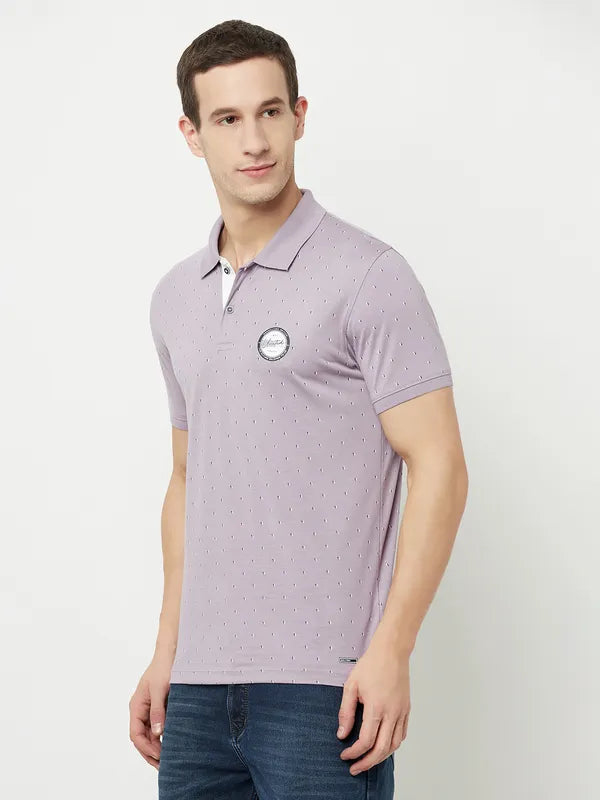 Octave Men Purple  Lilac Marble Polo Collar Applique T-Shirt