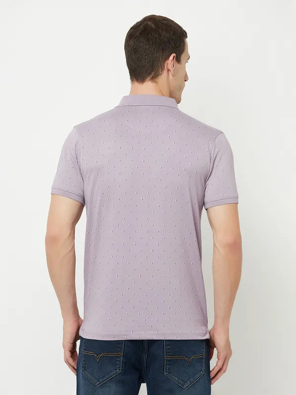 Octave Men Purple  Lilac Marble Polo Collar Applique T-Shirt