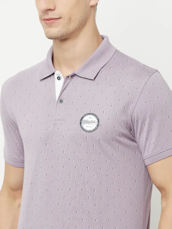Octave Men Purple  Lilac Marble Polo Collar Applique T-Shirt