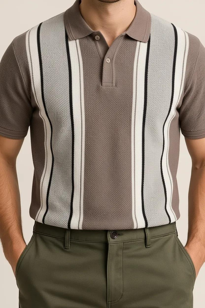 Octave Men Dark Teak Colourblocked Polo Collar T-shirt