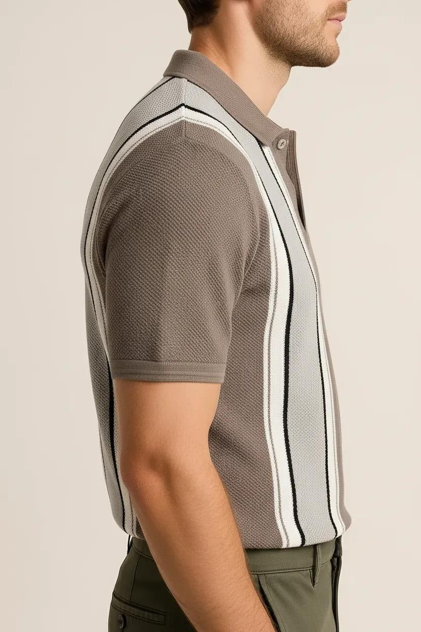 Octave Men Dark Teak Colourblocked Polo Collar T-shirt