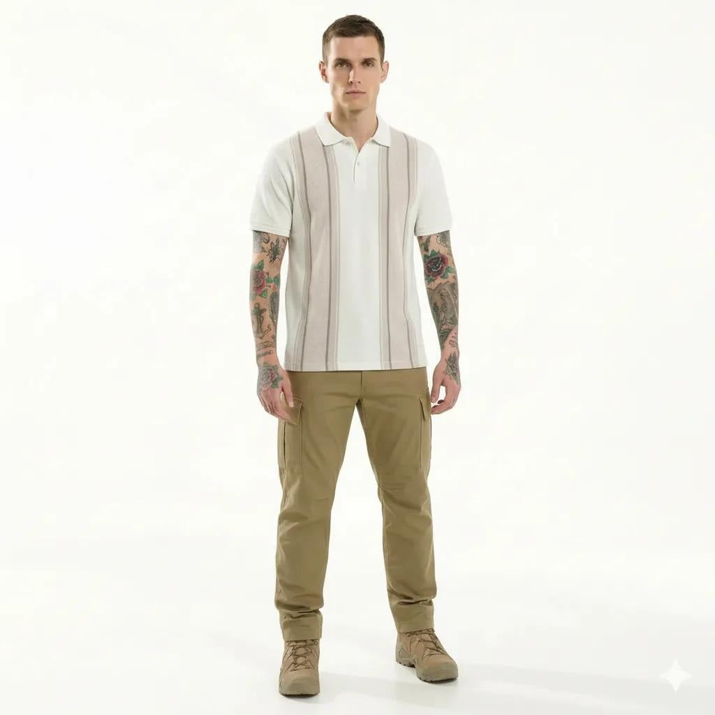Octave Men Natural Melange Colourblocked Polo Collar T-shirt