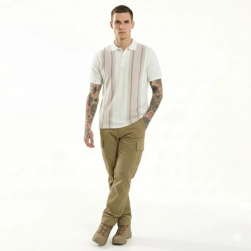 Octave Men Natural Melange Colourblocked Polo Collar T-shirt
