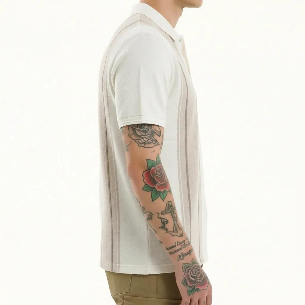 Octave Men Natural Melange Colourblocked Polo Collar T-shirt