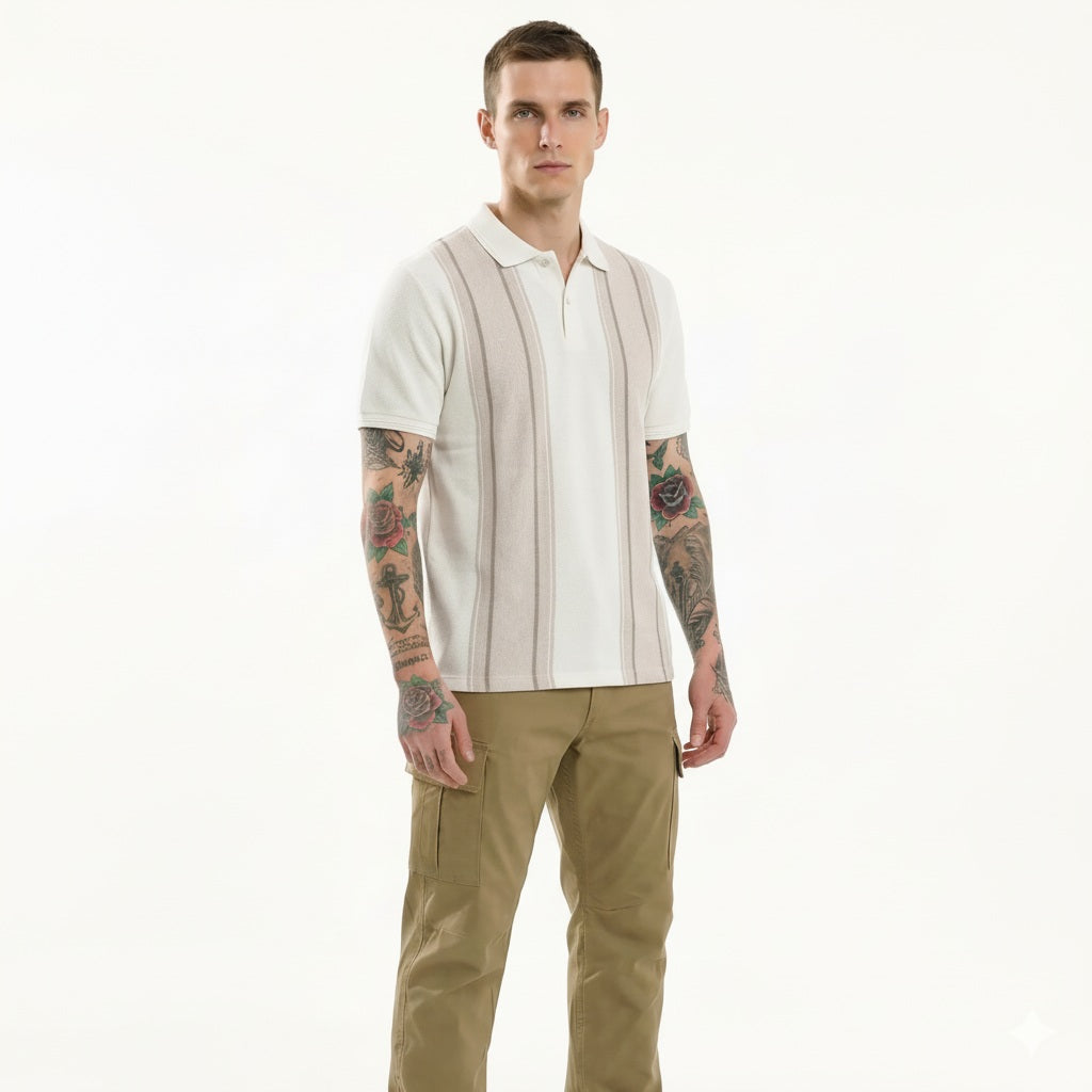Octave Men Natural Melange Colourblocked Polo Collar T-shirt
