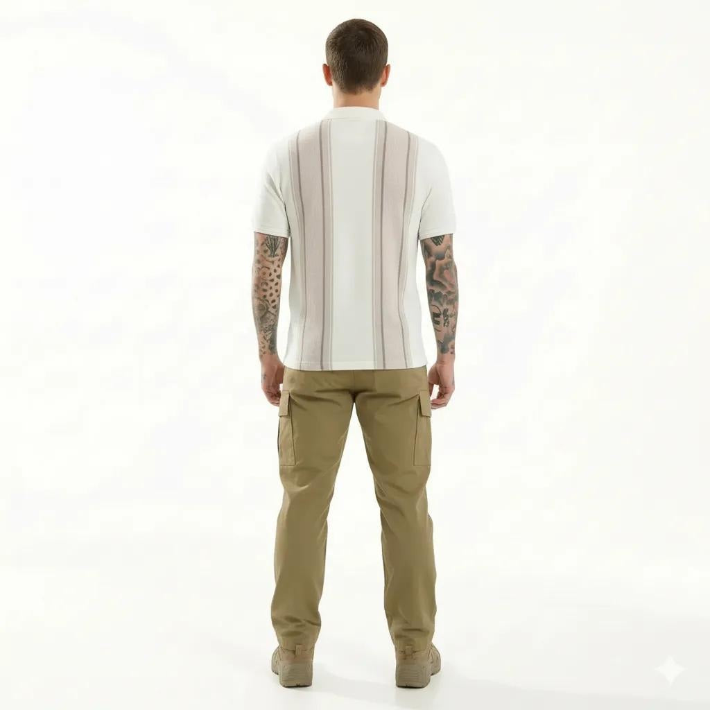Octave Men Natural Melange Colourblocked Polo Collar T-shirt