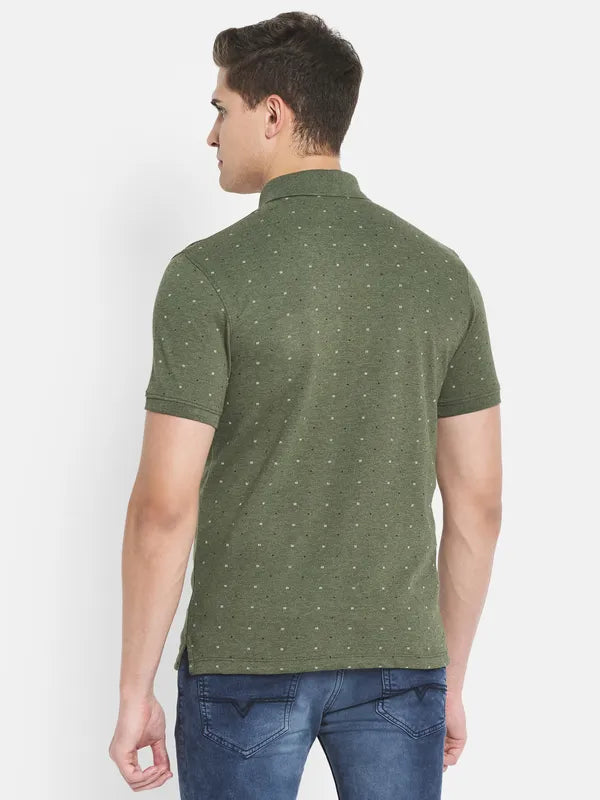 Octave Men Olive Green Printed Polo Collar T-Shirt