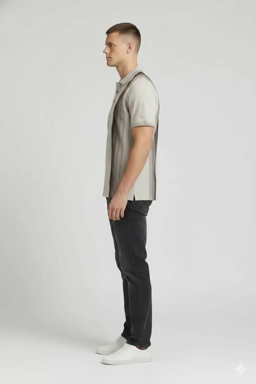 Men Striped Polo Collar T-shirt