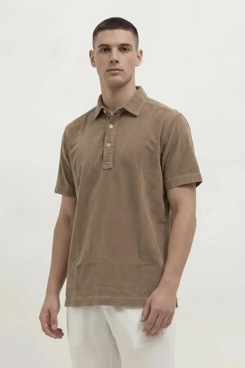 Men Khaki Solid Polo Collar T-shirt