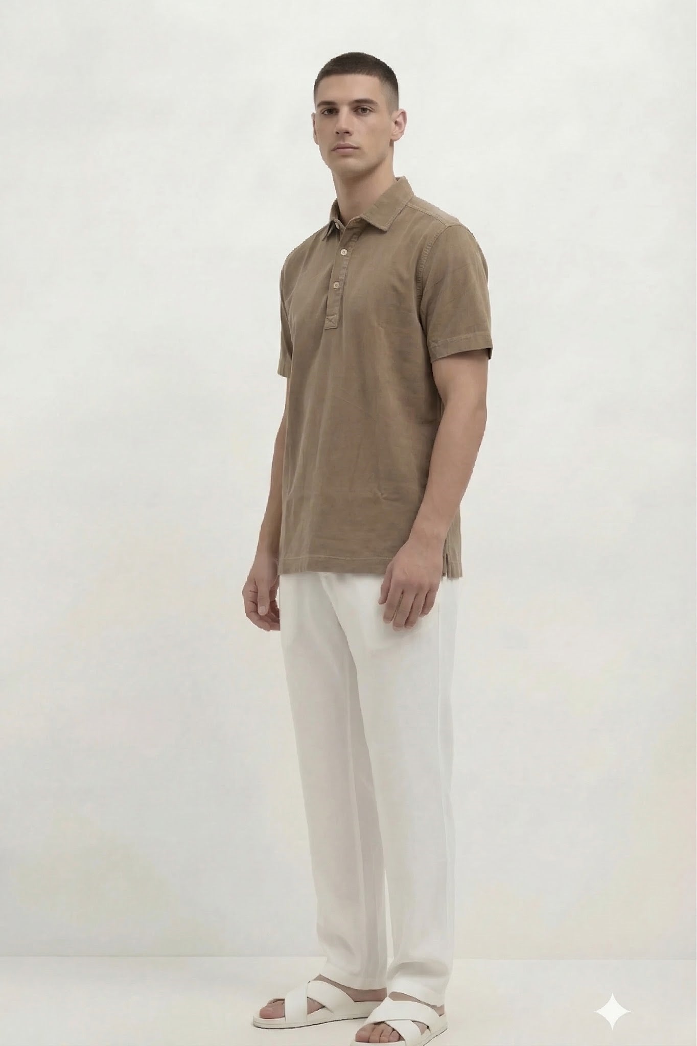 Men Khaki Solid Polo Collar T-shirt
