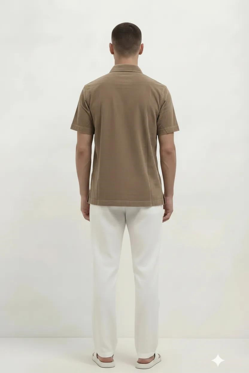 Men Khaki Solid Polo Collar T-shirt