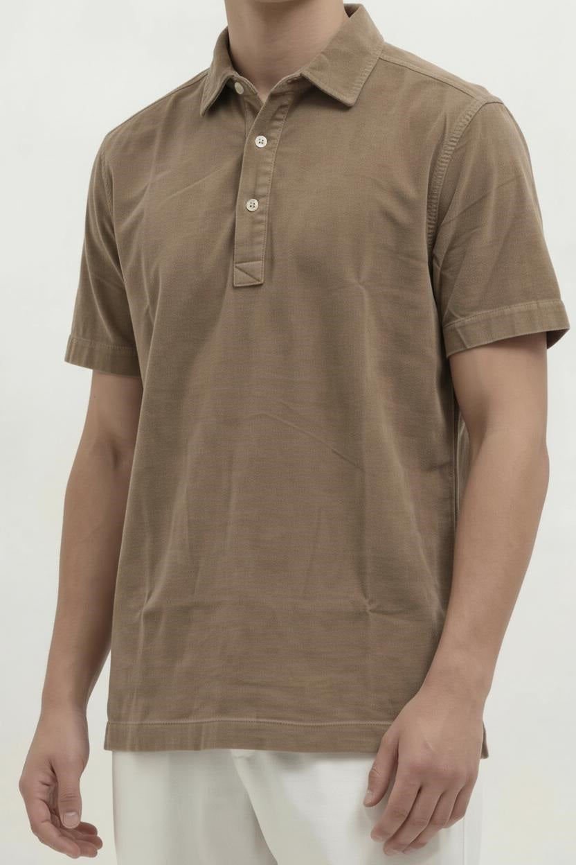 Men Khaki Solid Polo Collar T-shirt
