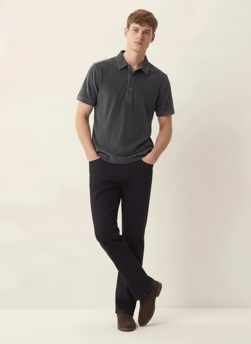 Men Navy Solid Polo Collar T-shirt