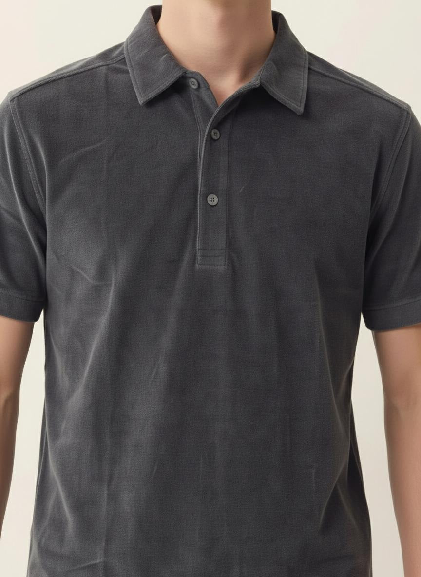 Men Navy Solid Polo Collar T-shirt
