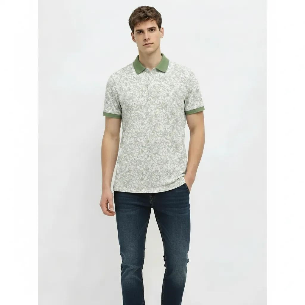 Men Desert Sage Floral Printed Polo Collar T-shirt