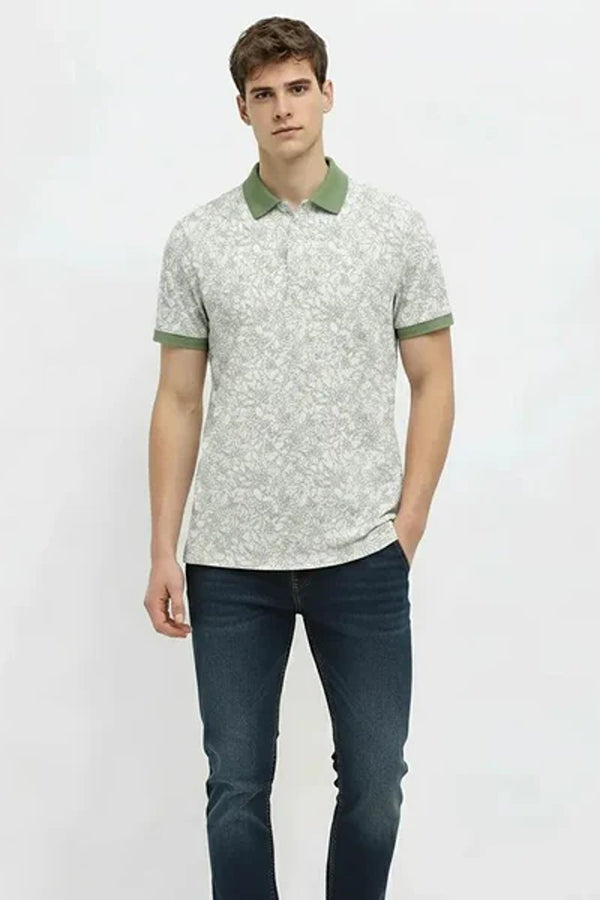 Men Floral Printed Polo Collar T-shirt