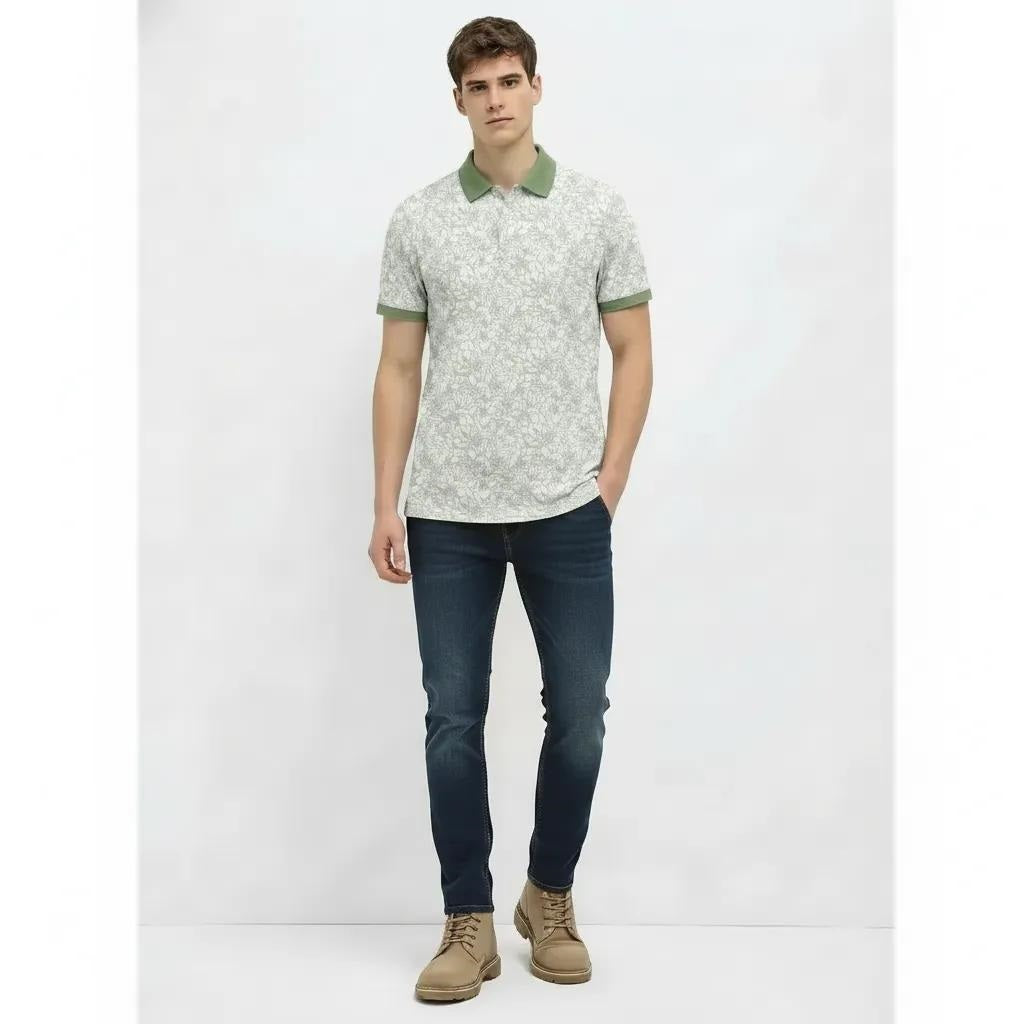Men Desert Sage Floral Printed Polo Collar T-shirt