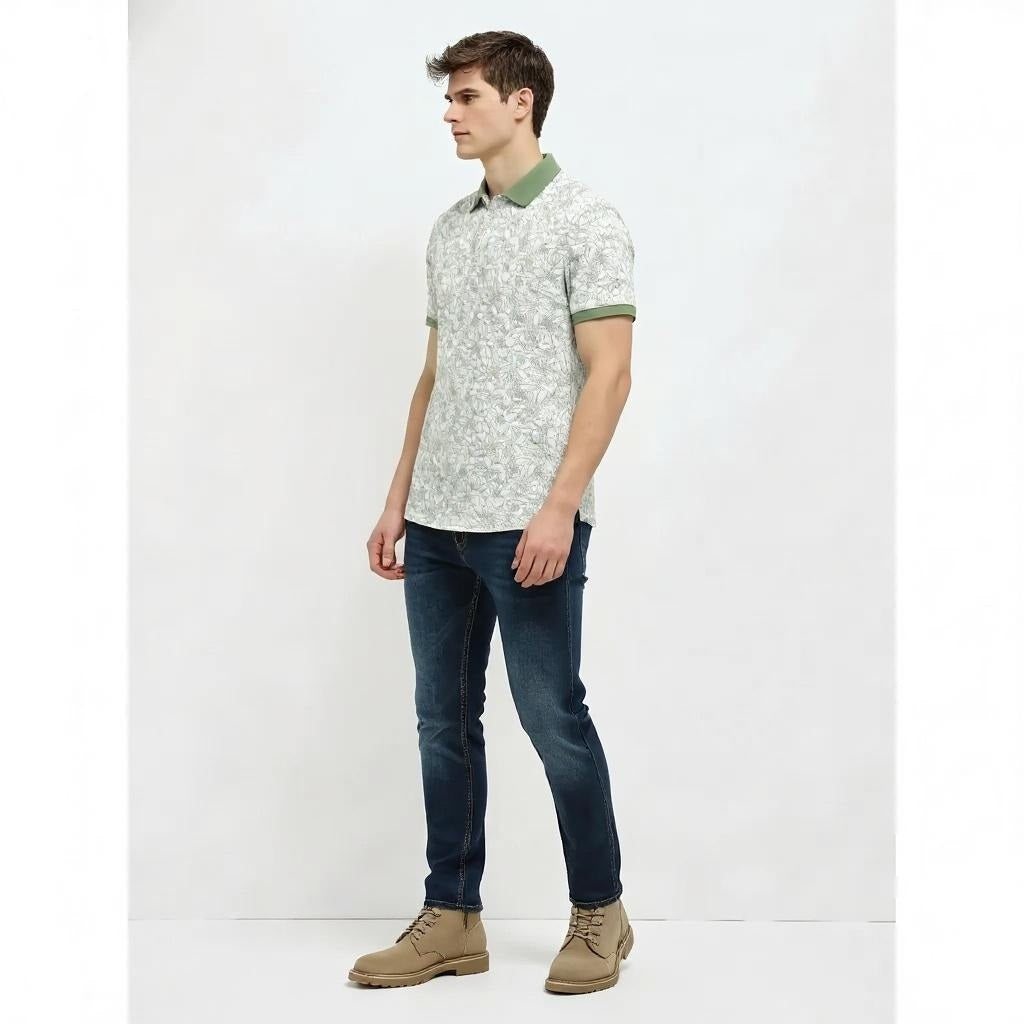 Men Desert Sage Floral Printed Polo Collar T-shirt