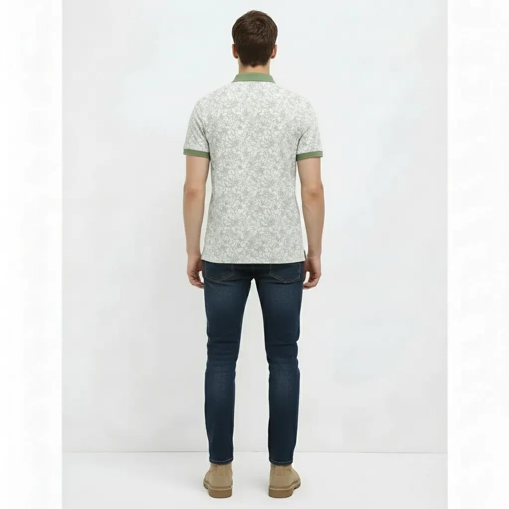Men Desert Sage Floral Printed Polo Collar T-shirt