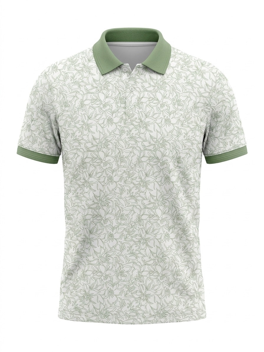 Men Desert Sage Floral Printed Polo Collar T-shirt