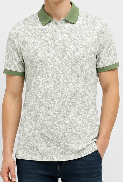 Men Desert Sage Floral Printed Polo Collar T-shirt