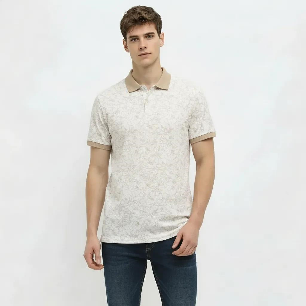 Men Mastic Floral Printed Polo Collar T-shirt