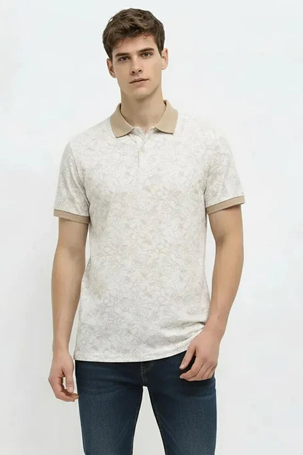 Men Floral Printed Polo Collar T-shirt