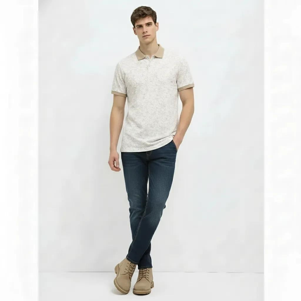 Men Mastic Floral Printed Polo Collar T-shirt