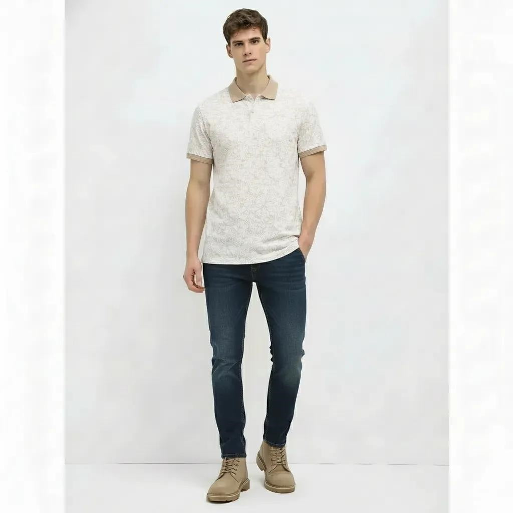 Men Mastic Floral Printed Polo Collar T-shirt