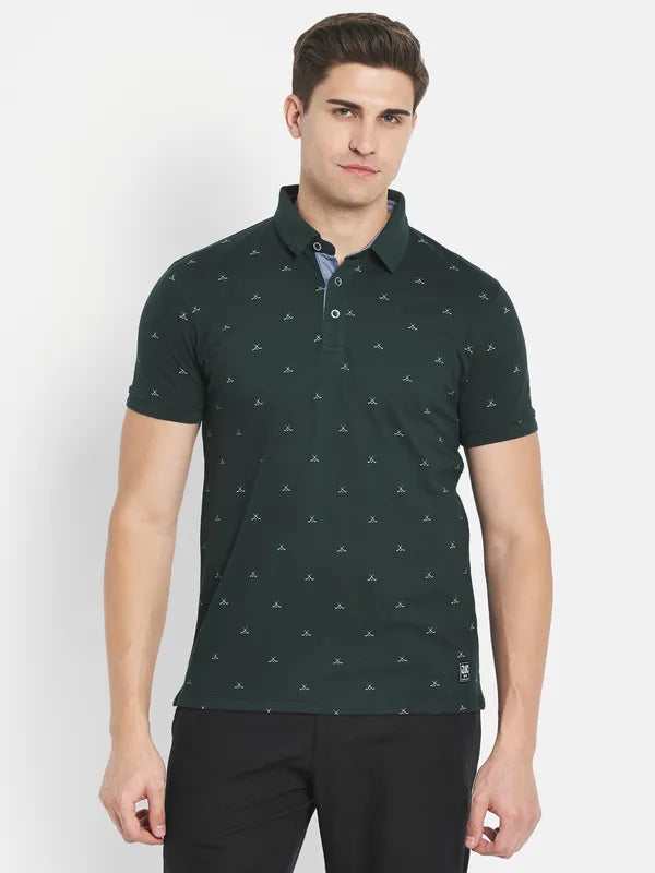 Octave Men Green Printed Polo Collar T-Shirt