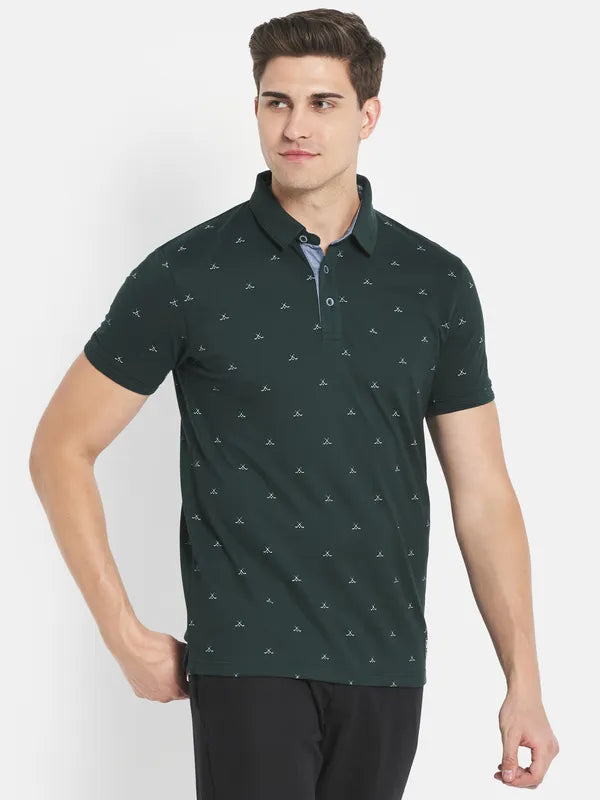 Octave Men Green Printed Polo Collar T-Shirt